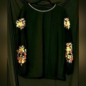 Embroidered Black Women's Top